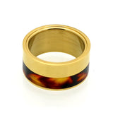 Fashion 11mm Width Enamel Leopard Print Ring For Women 18K Gold Plated Lover's 316L Stainless Steel Jewelry Wedding Band Ring