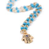 Fashion 2 Layers Blue Beads Hand Chain Necklace Multi-Layer women Gold Plated Charms Pendant Necklace
