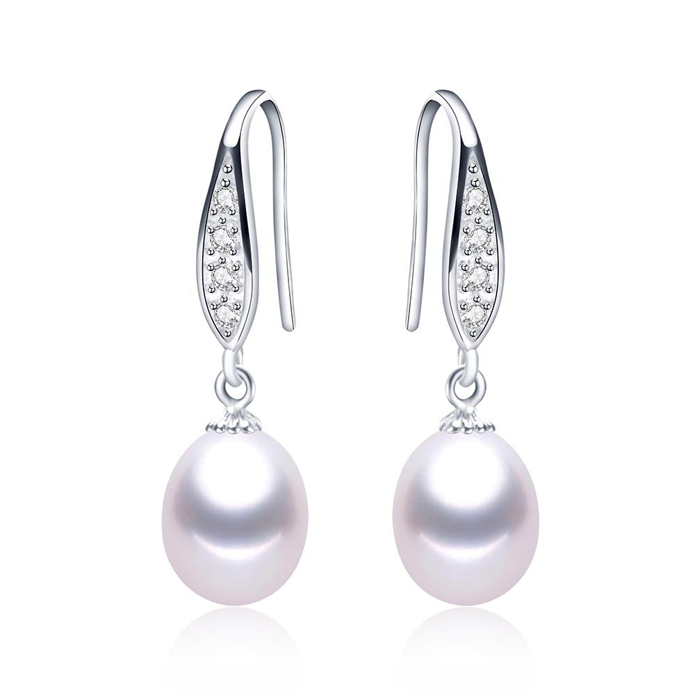Fashion 925 sterling silver drop earrings for women elegant 8-9mm natural freshwater pearl jewelry Gift for mother