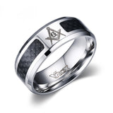 Fashion Black Men Rings Stainless Steel Masonic Rings Wholesale Punk Carbon Fiber Wedding Rings for Men Jewelry