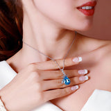 Fashion Blue Crystal Water Drop Pendant Necklace Rhodium Plated Zircon Necklaces & Pendants For Women