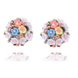 Fashion Brand Jewelry Bohemian Pink Clay&Rhinestone Flower Ear Stud Earrings For Women Summer Style Gold Filled Crystal Earrings