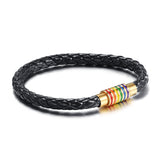 Fashion Charm Leather Bracelet Bangle For Men Women Stainless Steel Magnet Clasp Rainbow Jewerly