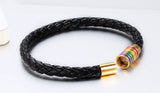 Fashion Charm Leather Bracelet Bangle For Men Women Stainless Steel Magnet Clasp Rainbow Jewerly