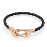 Fashion Cross Clasped Love Infinity Genuine Leather Bracelets Bangles Black Weave Braided Leather Jewelry Women Charm Bracelet