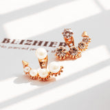 Fashion Earing Big Crystal Rose Gold Silver Ear Jackets Jewelry High Quality Leaf Ear Clips Stud Earrings For Women 1 Pair