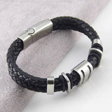 Fashion Genuine Leather Jewelry Punk Rock 316L Stainless Steel Weave Leather Bracelets & Bangles Men's Jewelry