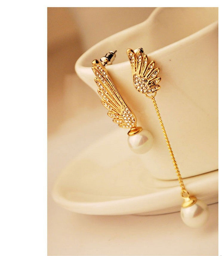 Fashion Gold Stud Earrings for Women Angel Wings Pendientes Mujer Pearl Earring Brincos Jewelry