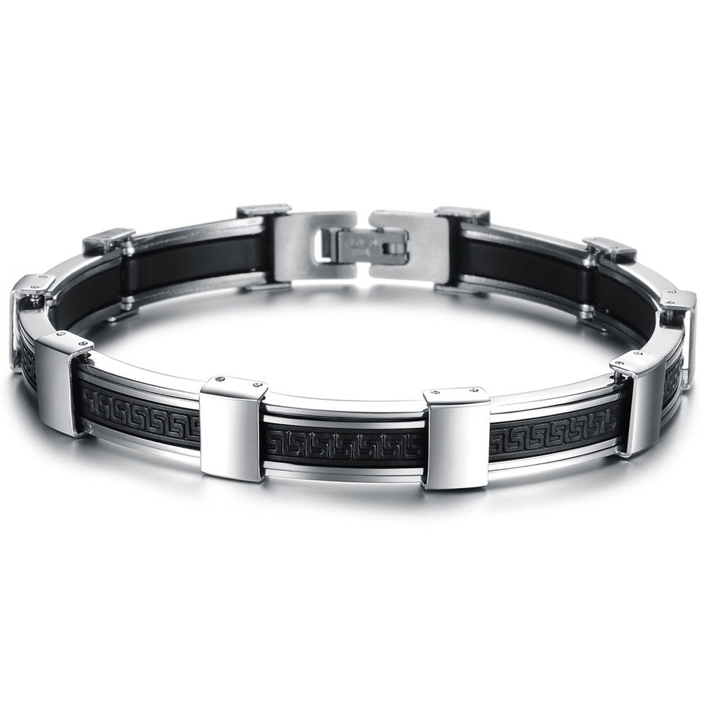 Fashion Hot Sale Men Jewelry Luxury Mens Stainless Steel Silicone Bracelets Button Snap Friendship Bracelets