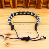Fashion Jewelry Vintage Look Silver Plated Handmade Rope Woven Skull Bead Bracelet