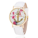 Fashion Leather Anchor Watch For Women Quartz Watches Reloj Mujer Ladies Flower Watches