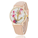 Fashion Leather Anchor Watch For Women Quartz Watches Reloj Mujer Ladies Flower Watches
