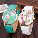 Fashion Leather Anchor Watch For Women Quartz Watches Reloj Mujer Ladies Flower Watches