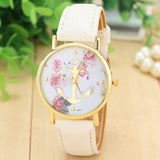 Fashion Leather Anchor Watch For Women Quartz Watches Reloj Mujer Ladies Flower Watches