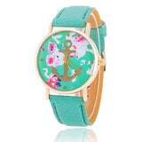 Fashion Leather Anchor Watch For Women Quartz Watches Reloj Mujer Ladies Flower Watches