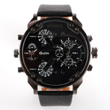 Fashion Men Watch Multi Movt Numbers Strips Hours Marks Big Dial Leather Band Men Quartz Military Wristwatch
