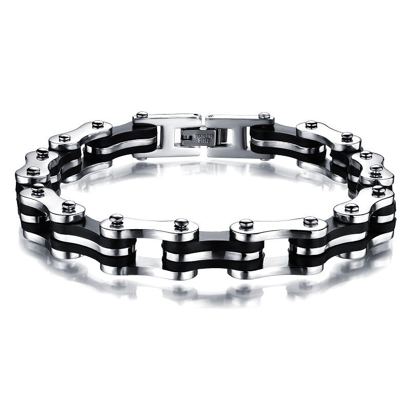 Punk Fashion Men's Jewelry Stainless Steel Silicone Bracelet Biker Bicycle Motorcycle Chain Man Bracelets & Bangle Accessories