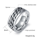 Fashion Men's Ring The Punk Rock Accessories Stainless Steel Black Chain Spinner Rings For Men