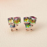 Fashion Sapphire Crystal Stud Earrings for Women Summer Style New Brand 3 Square Rose Gold Plated Wedding Earrings Clip Jewelry