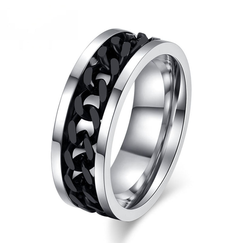 Fashion Spinner Black Chain Ring For Men Stainless Steel Wedding Mens Ring Wholesale Cool Jewelry