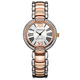 ashion Style Women Dress Watches Luxury Brand Roman Number Rose Gold Stainless Steel Band Women Rhinestone Wristwatches Relogio