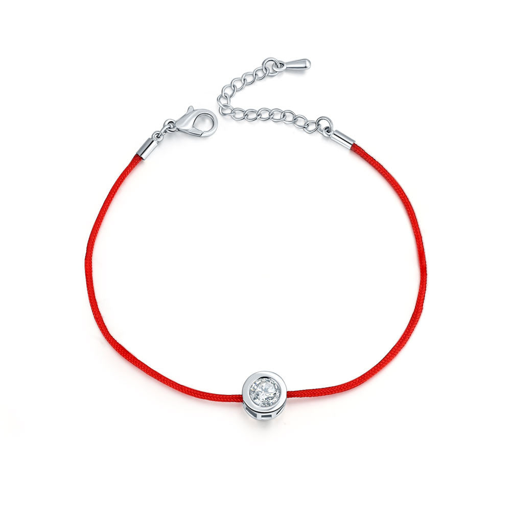 Fashion Thin Red Cord Thread String Rope Chain with CZ Diamond Sliver Plated Bracelet 16+5cm Length for Female Jewelry