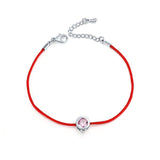 Fashion Thin Red Cord Thread String Rope Chain with CZ Diamond Sliver Plated Bracelet 16+5cm Length for Female Jewelry