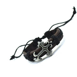 Fashion Tibetan Cross Charms Alloy Black Genuine Leather Bracelets Men & Women Bracelet Bangles Jewelry