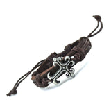 Fashion Tibetan Cross Charms Alloy Black Genuine Leather Bracelets Men & Women Bracelet Bangles Jewelry