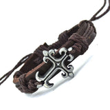 Fashion Tibetan Cross Charms Alloy Black Genuine Leather Bracelets Men & Women Bracelet Bangles Jewelry