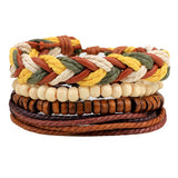 Fashion accessories Rope Wood Bead Leather Bracelets & bangles 1 Sets Multilayer Braided Wristband Bracelet Men pulse