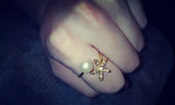 Fashion jewelry starfish imitation pearl rings gold ring women jewlery Open cuff Ring Animal Star Adjustable Crystal Rhinestone