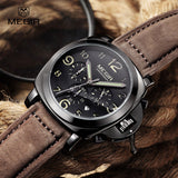 Fashion military lumimous quartz watches men analog casual chronograph waterproof leather wristwatch man top brand MEGIR