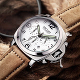 Fashion military lumimous quartz watches men analog casual chronograph waterproof leather wristwatch man top brand MEGIR