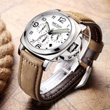Fashion military lumimous quartz watches men analog casual chronograph waterproof leather wristwatch man top brand MEGIR