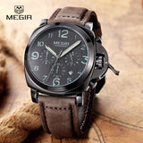 Fashion military lumimous quartz watches men analog casual chronograph waterproof leather wristwatch man top brand MEGIR