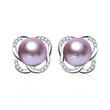 Fashion pink pearl earrings for women summer style sterling silver jewelry genuine natural freshwater pearl stud earrings 