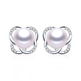Fashion pink pearl earrings for women summer style sterling silver jewelry genuine natural freshwater pearl stud earrings 