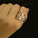 18K Rose Gold Plated with Rhinestones Paved Brand Design Trendy Finger Ring