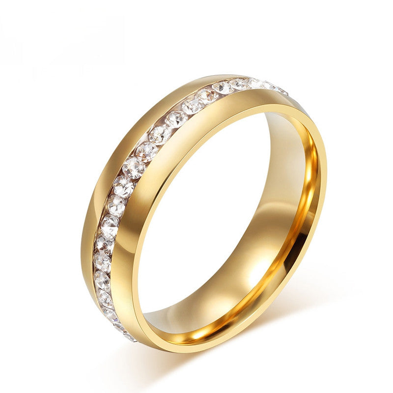 Fashion 18k gold plated crystal wedding rings for women stainless steel ring