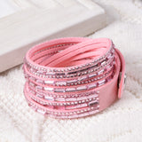 Fashion 6 Layer Wrap Bracelets Slake Leather Bracelets With Crystals Couple Jewelry