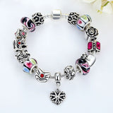 Fashion 925 Silver Crown Charm Bracelet with Heart Pendant & Murano Glass Beads Popular in Russia & Brazil