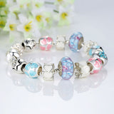 Fashion 925 Silver Heart Start Crystals LOVE Colorful Girl Murano Beads Bracelet for New Year Gift