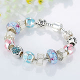 Fashion 925 Silver Heart Start Crystals LOVE Colorful Girl Murano Beads Bracelet for New Year Gift