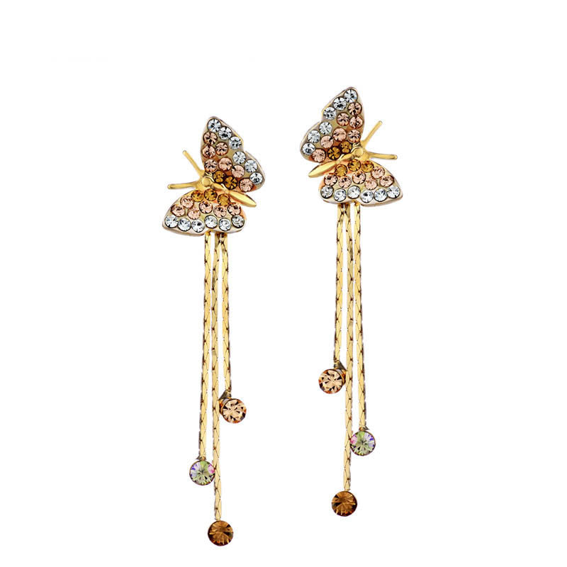 Fashion Alloy Butterfly Long Tassel Dangle Earrings Bridesmaid Teen Girl Friend 2016 New Valentine's Gift Fashion Jewelry