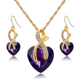 Fashion Austrian Crystal Necklace Earrings Set Luxury Gold Plated Heart Crystal Jewelry Set For Women Engagement Jewelry Sets