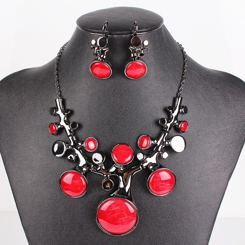 Fashion Brand Jewelry Sets Gunmetal/Silver/Gold Plated Bridal Necklace Set Coral Design High Quality New Arrival