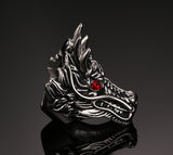 Fashion Dragon Head Rings For Men Punk Rock Style Party Men Red Stone Rings Men Stage Stainless Steel Rings Jewelry