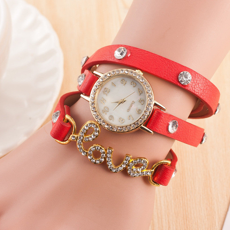 Fashion LOVE Bracelet Watches Women Charms Diamond Watch Leather Quartz Watch Relogio Feminino Montre Femme