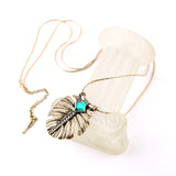 Fashion Elegance OL Style Alloy Leaf Inlay Emerald Long Pendant Necklace 